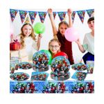 Casa si Gradina/Decoratiuni/Decoratiuni petrecere/Vesela pentru petrecere - Set vesela petrecere Avengers pentru 10 copii, accesorii pentru servirea si decorare mesei  + baloane, Albastru - Infinity.ro