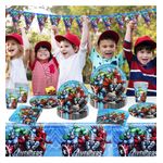 Casa si Gradina/Decoratiuni/Decoratiuni petrecere/Vesela pentru petrecere - Set vesela petrecere Avengers pentru 10 copii, accesorii pentru servirea si decorare mesei  + baloane, Albastru - Infinity.ro