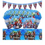 Casa si Gradina/Decoratiuni/Decoratiuni petrecere/Vesela pentru petrecere - Set vesela petrecere Avengers pentru 10 copii, accesorii pentru servirea si decorare mesei  + baloane, Albastru - Infinity.ro