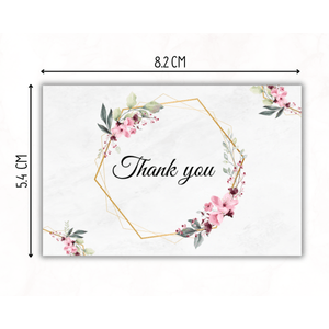 Set 40 de mini felicitari de multumire, Thank You, model floral, dimensiune 8.2 x 5.4cm