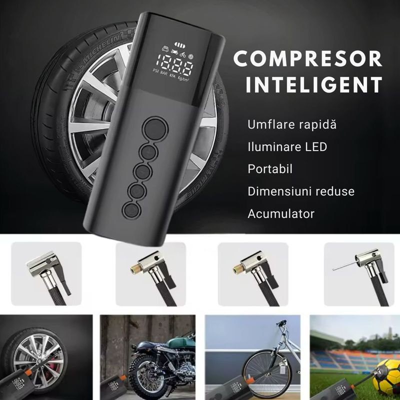 Compresor auto portabil GAVIO®, wireless, 150 PSI, 4000 mAh, 5V/2A ...