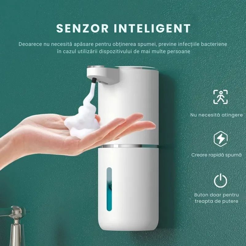 Casa si Gradina - Sanitare - Suporturi si accesorii baie - Dispensere - Dozator automat pentru sapun spuma sau lichid GAVIO®, senzor miscare, 4 trepte de dozare, 380 ml, incarcare USB, Alb - Infinity.ro