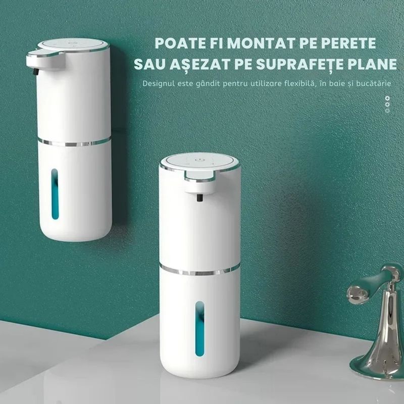 Casa si Gradina - Sanitare - Suporturi si accesorii baie - Dispensere - Dozator automat pentru sapun spuma sau lichid GAVIO®, senzor miscare, 4 trepte de dozare, 380 ml, incarcare USB, Alb - Infinity.ro