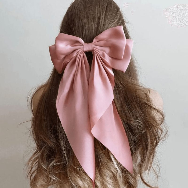 Fashion, accesorii si bijuterii - Femei - Accesorii femei - Accesorii pentru par femei - Agrafa de par cu funda GAVIO®, material satin, eleganta, 34 x 21 cm, Roz - Infinity.ro