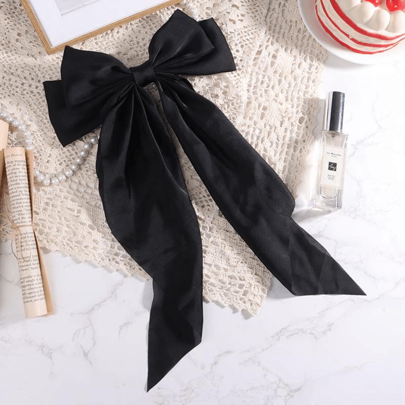 Fashion, accesorii si bijuterii - Femei - Accesorii femei - Accesorii pentru par femei - Agrafa de par cu funda GAVIO®, material satin, eleganta, 34 x 21 cm, Negru - Infinity.ro