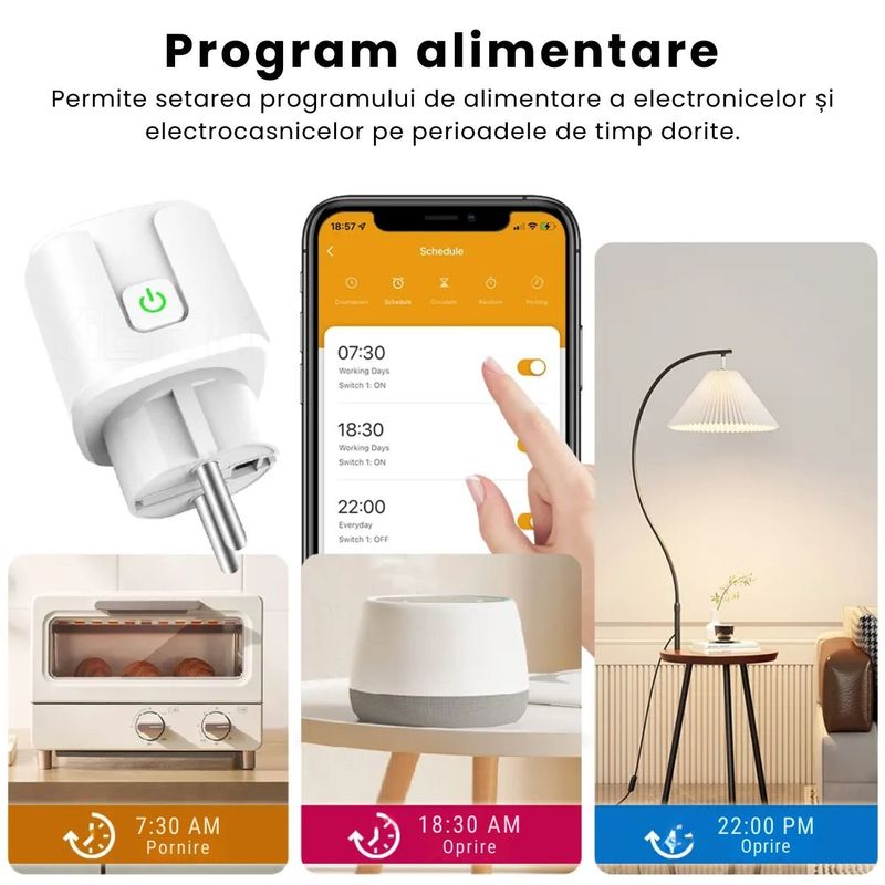 Casa si Gradina - Electrice - Prize - Priza inteligenta GAVIO® G20 WiFi, aplicatie mobila, 20A, 4400W, control vocal, compatibila Alexa/Google Home, Alb - Infinity.ro