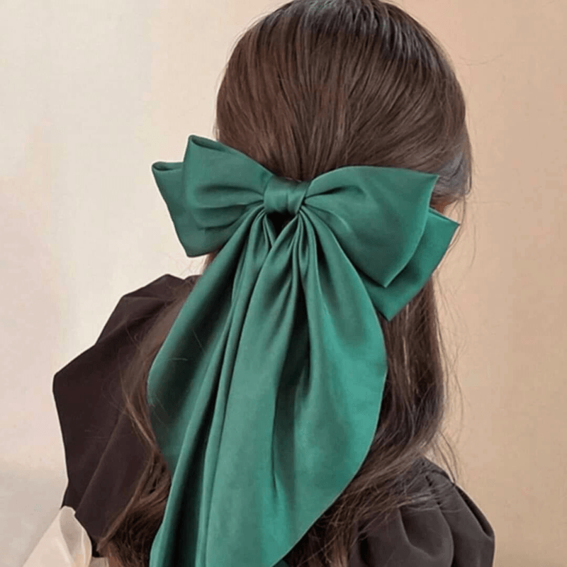 Fashion, accesorii si bijuterii - Femei - Accesorii femei - Accesorii pentru par femei - Agrafa de par cu funda GAVIO®, material satin, eleganta, 34 x 21 cm, Verde - Infinity.ro