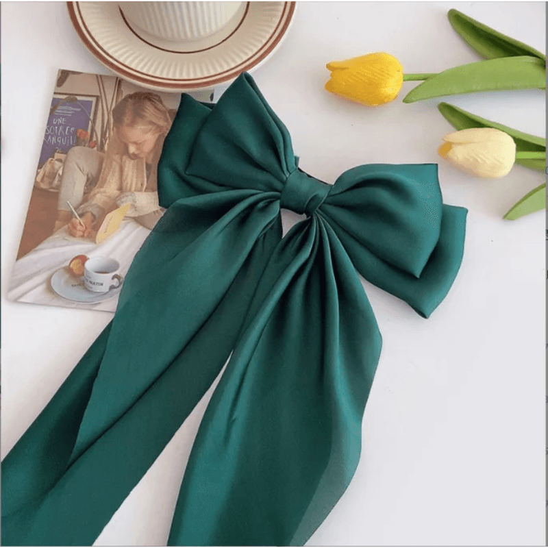 Fashion, accesorii si bijuterii - Femei - Accesorii femei - Accesorii pentru par femei - Agrafa de par cu funda GAVIO®, material satin, eleganta, 34 x 21 cm, Verde - Infinity.ro