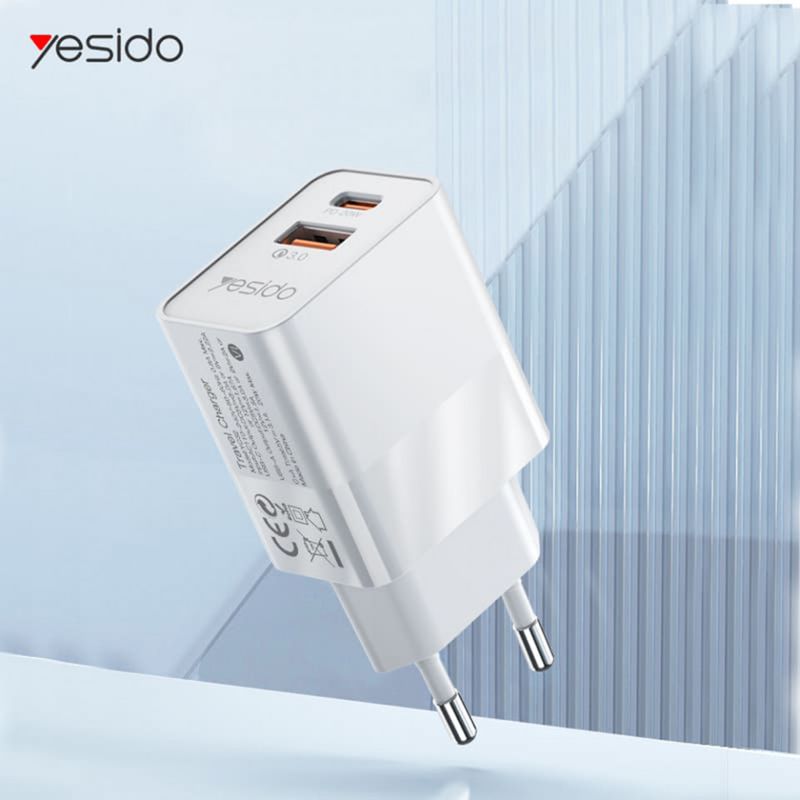 Laptop, Telefoane si Tablete - Telefoane mobile si accesorii - Accesorii Telefoane - Incarcatoare telefoane - Incarcator Priza USB, Type-C, PD20W, QC3.0, 3A - Yesido (YC32) - Alb - Infinity.ro