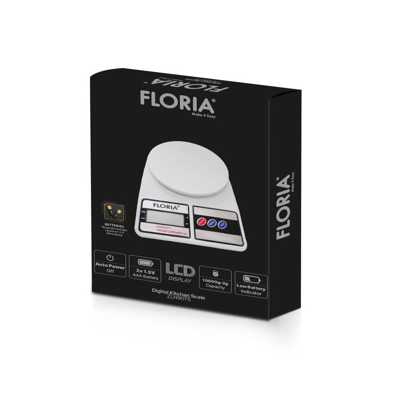 Electronice si Electrocasnice/Electrocasnice bucatarie/Mixere, tocatoare & roboti de bucatarie/Cantare de bucatarie - Cantar de bucatarie digital Floria ZLN9075, Capacitate 2g-10.000g, Display LCD, Maxim 10kg - Infinity.ro