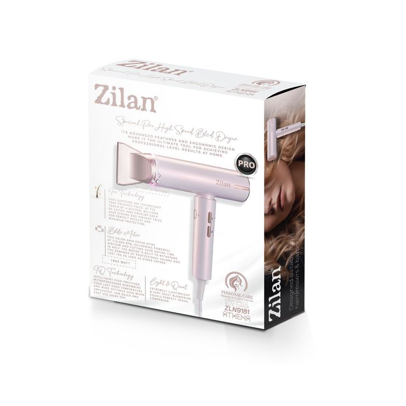 Ingrijire personala si Cosmetice - Aparate & accesorii ingrijire personala - Hair styling - Uscatoare de par - Uscator de par Zilan ZLN9181, tehnologie IQ, 3 trepte de viteza si temperatura, Functie ionica, 1800W - Infinity.ro