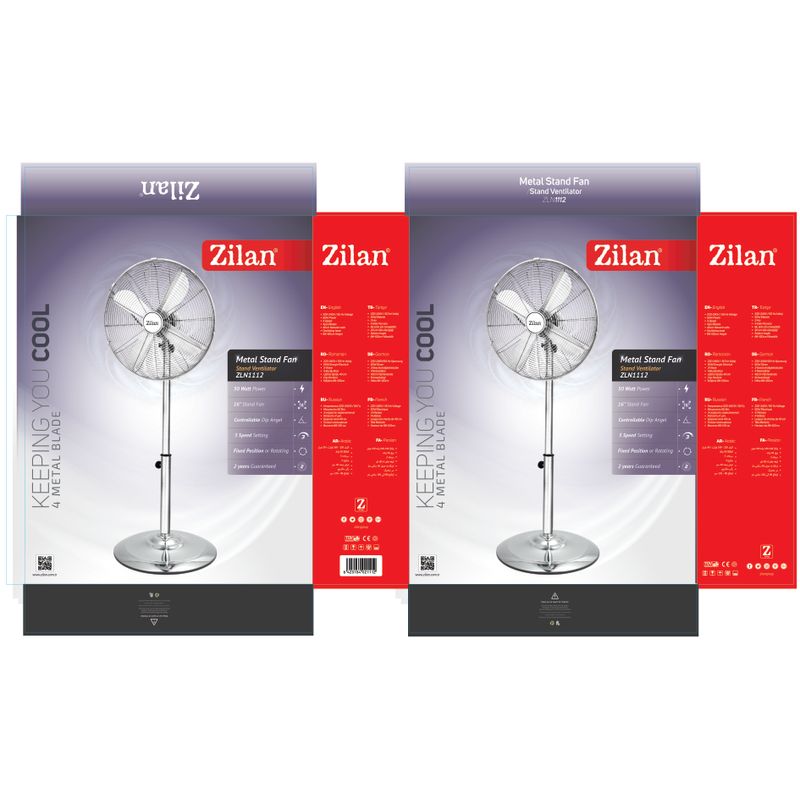 Electronice si Electrocasnice - Climatizare si sisteme de incalzire - Aparate racire aer - Ventilatoare - Ventilator inox cu picior ZİLAN ZLN-1112 , Putere 50 W, cu 3 trepte de viteza, oscilatie automata, debit 6000mc/h - Infinity.ro