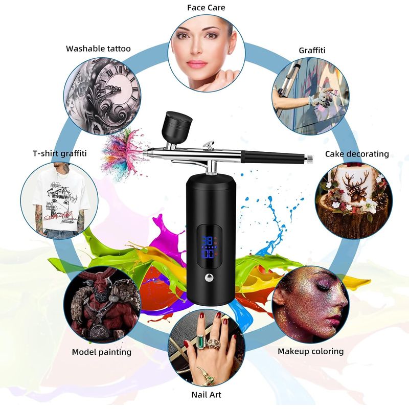 Casa si Gradina - Constructii - Vopsea si tencuieli - Pistoale si sisteme de vopsit si tencuit - Set aerograf cu compresor portabil si furtun extensibil detasabil, 38 PSI, pentru manichiura, machiaj si altele, negru - Infinity.ro