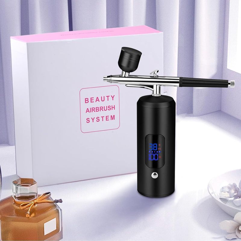 Casa si Gradina - Constructii - Vopsea si tencuieli - Pistoale si sisteme de vopsit si tencuit - Set aerograf cu compresor portabil si furtun extensibil detasabil, 38 PSI, pentru manichiura, machiaj si altele, auriu - Infinity.ro