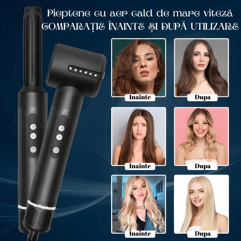 Ingrijire personala si Cosmetice - Aparate & accesorii ingrijire personala - Hair styling - Uscatoare de par - Uscator de par Profesional 7 in 1 ATOMKIT, 1400 W, Set Wrap Air Styler 110000 RPM, Negru cu diamante - Infinity.ro