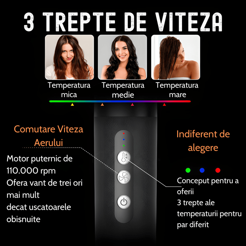 Ingrijire personala si Cosmetice - Aparate & accesorii ingrijire personala - Hair styling - Uscatoare de par - Uscator de par Profesional 7 in 1 ATOMKIT, 1400 W, Set Wrap Air Styler 110000 RPM, Negru cu diamante - Infinity.ro