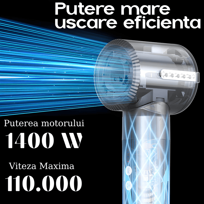 Ingrijire personala si Cosmetice - Aparate & accesorii ingrijire personala - Hair styling - Uscatoare de par - Uscator de par Profesional 7 in 1 ATOMKIT, 1400 W, Set Wrap Air Styler 110000 RPM, Negru cu diamante - Infinity.ro