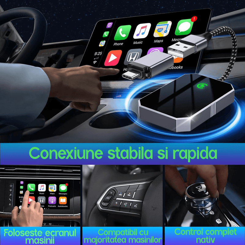 Auto si Moto - Electronice auto - Multimedia auto - Adaptor auto Wireless ATOMKIT, Android 11 si Modul Apple Carplay,2 in 1,Procesor AI, Conectare Automata, WiFi 5Ghz,Negru - Infinity.ro