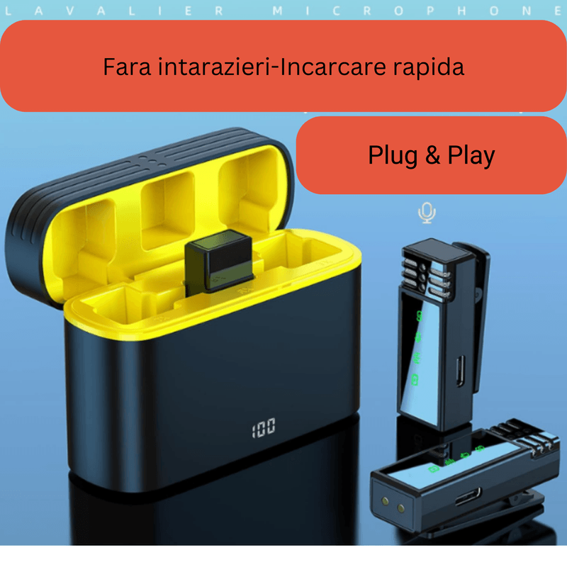 TV, Audio-Video si Foto - Accesorii TV si audio - Microfoane - Microfoane profesionale wireless 2 in1 RoHS® tip Lavaliera,Apple si Android, 48 h functionare pentru Vlogging,Tik Tok - Infinity.ro