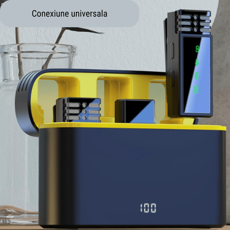 TV, Audio-Video si Foto - Accesorii TV si audio - Microfoane - Microfoane profesionale wireless 2 in1 RoHS® tip Lavaliera,Apple si Android, 48 h functionare pentru Vlogging,Tik Tok - Infinity.ro