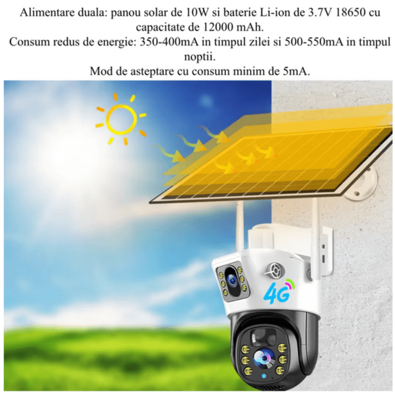 Camera de supraveghere SPY® 2in1 cu Panou Solar inclus 10W, 4MP,4K ...