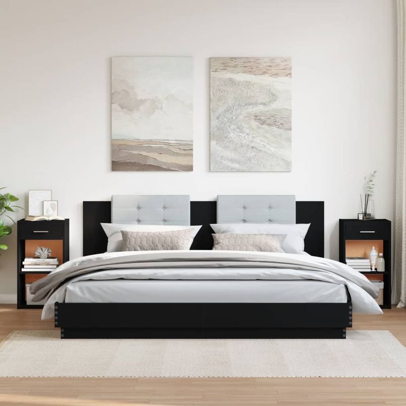 Casa si Gradina - Mobilier - Comode si corpuri - Noptiere - Noptiere, 2 buc., negru, 35x34x65 cm, lemn prelucrat - Infinity.ro