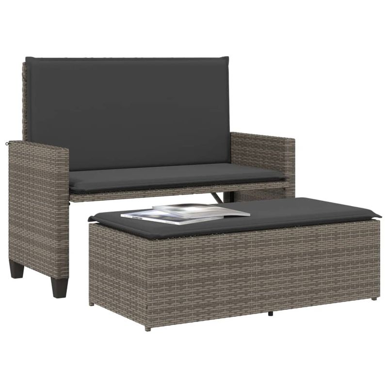 Casa si Gradina - Gradina si terasa - Mobilier exterior - Bancute de gradina - Banca de gradina cu perne si taburet, gri, poliratan - Infinity.ro