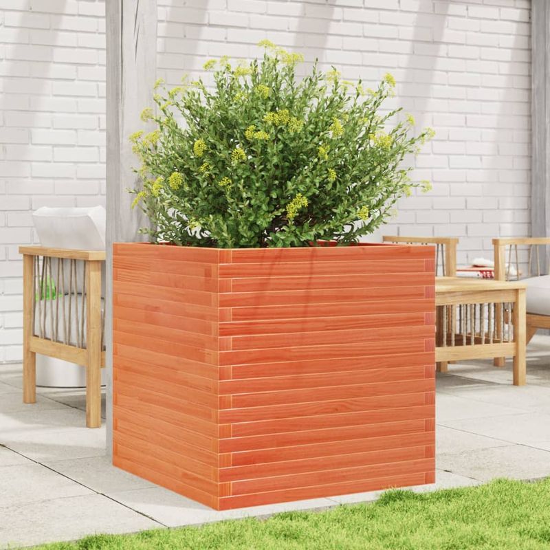 Casa si Gradina - Gradinarit si plante - Plante si ghivece - Ghivece si suporturi - Jardiniera gradina, maro ceruit, 70x70x68,5 cm, lemn masiv pin - Infinity.ro