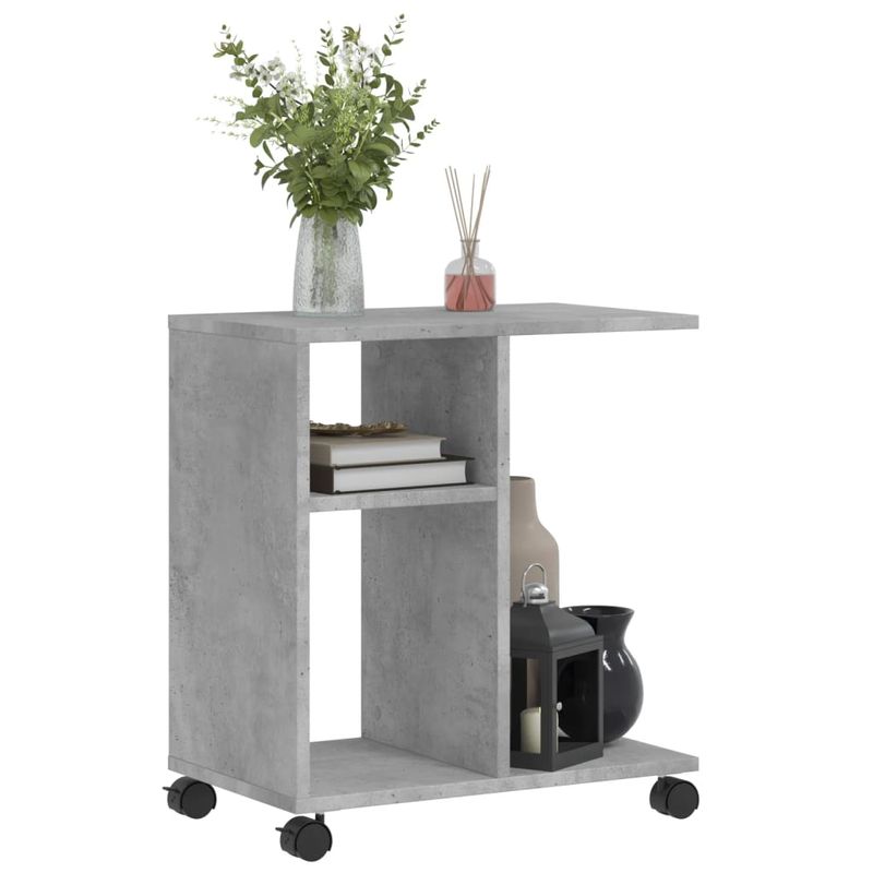 Casa si Gradina - Mobilier - Mese si birouri - Mese living - Masa laterala cu roti, gri beton, 50x30x55 cm, PAL - Infinity.ro