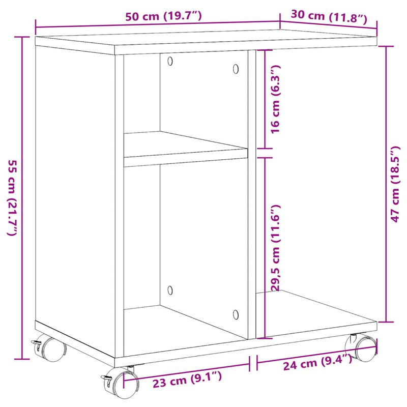 Casa si Gradina - Mobilier - Mese si birouri - Mese living - Masa laterala cu roti, negru, 50x30x55 cm, lemn prelucrat - Infinity.ro