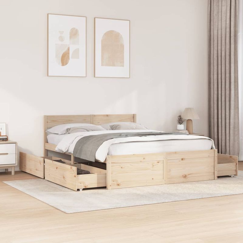 Casa si Gradina - Mobilier - Paturi si accesorii - Paturi - Cadru de pat cu sertare, 150x200 cm, lemn masiv pin - Infinity.ro