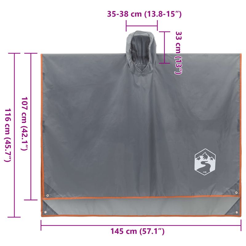 Sport si Outdoor - Camping - Accesorii camping si drumetii - Poncho ploaie cu gluga design 2 in 1 gri/portocaliu 223x145 cm - Infinity.ro