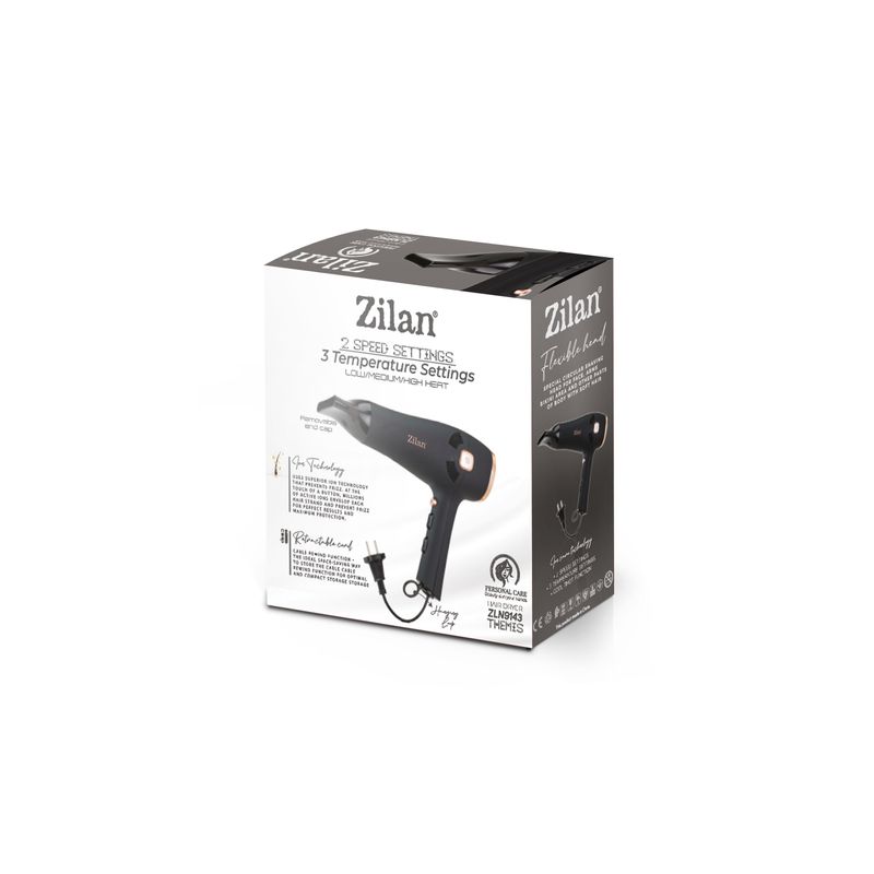 Ingrijire personala si Cosmetice - Aparate & accesorii ingrijire personala - Hair styling - Uscatoare de par - Uscator de par Zilan ZLN9143, 3 trepte de temperatura, 2 trepte de viteze, functie de ionizare - Infinity.ro