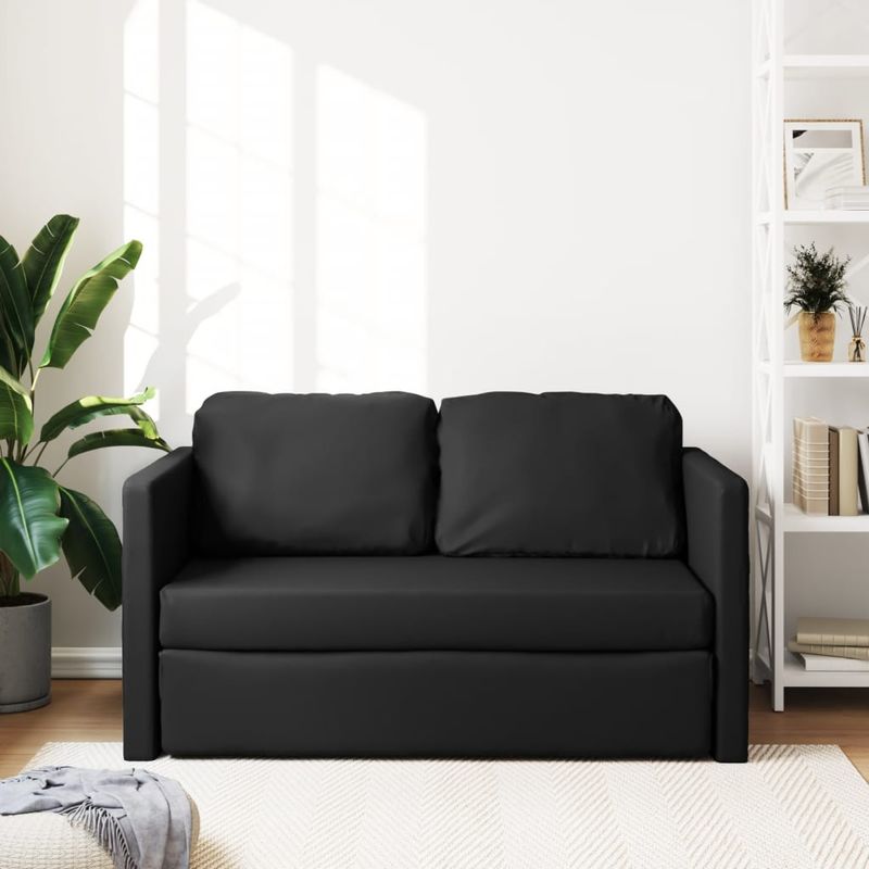 Casa si Gradina - Mobilier - Canapele si coltare - Canapele - Canapea extensibila 2 in 1, negru, 112x174x55cm piele ecologica - Infinity.ro