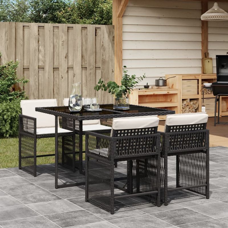 Casa si Gradina - Gradina si terasa - Mobilier exterior - Seturi mobila gradina - Set mobilier de gradina cu perne, 5 piese, negru, poliratan - Infinity.ro