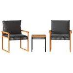 Casa si Gradina - Gradina si terasa - Mobilier exterior - Seturi mobila gradina - Set bistro cu perne, 3 piese, negru, poliratan si lemn acacia - Infinity.ro
