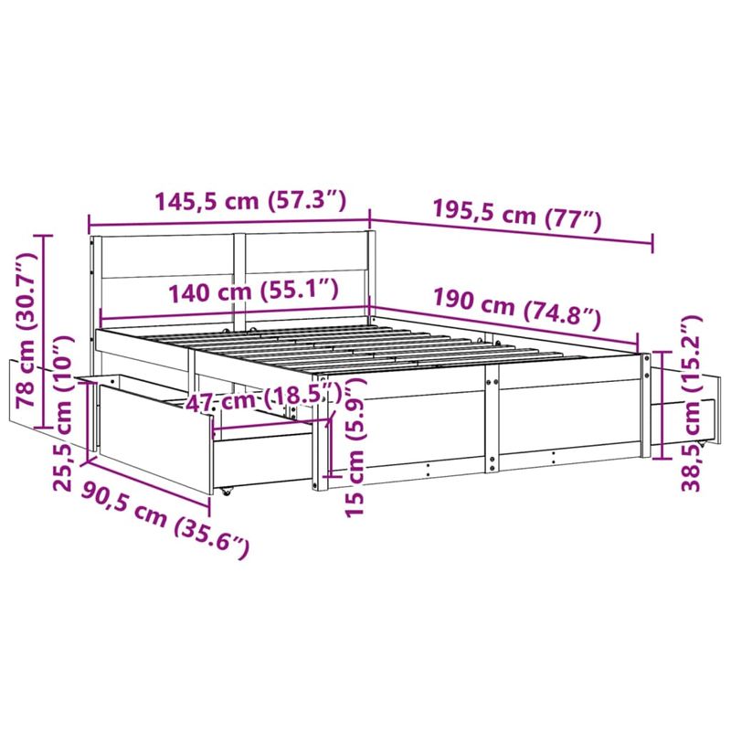 Casa si Gradina - Mobilier - Paturi si accesorii - Paturi - Cadru de pat cu sertare, 140x190 cm, lemn masiv de pin - Infinity.ro