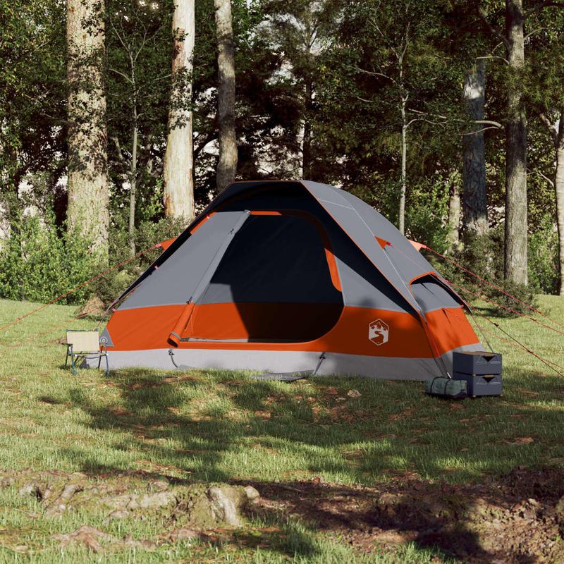 Sport si Outdoor - Camping - Corturi camping - Cort de familie cupola 6 persoane, gri/portocaliu, impermeabil - Infinity.ro