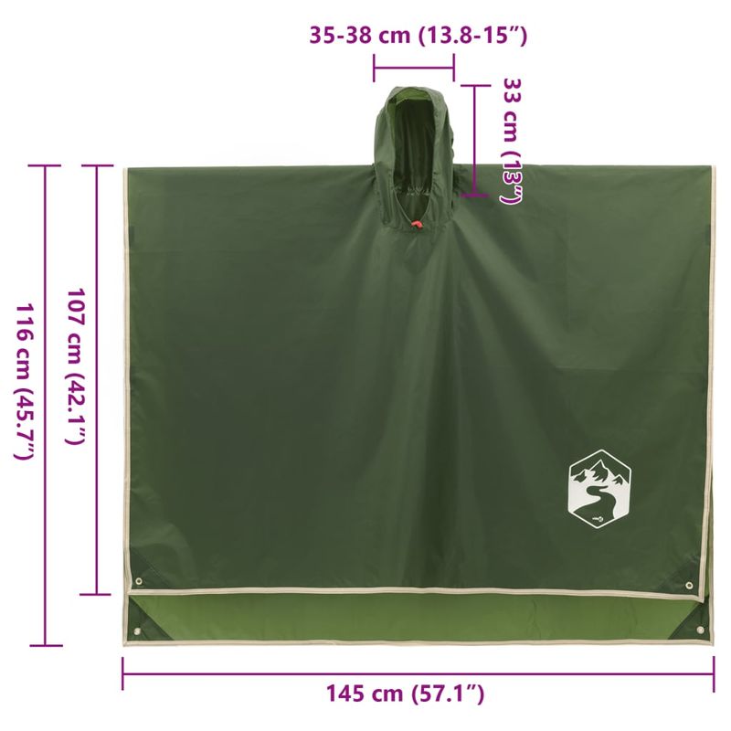 Sport si Outdoor - Camping - Accesorii camping si drumetii - Poncho de ploaie cu gluga, design 2 in 1, verde, 223x145 cm - Infinity.ro