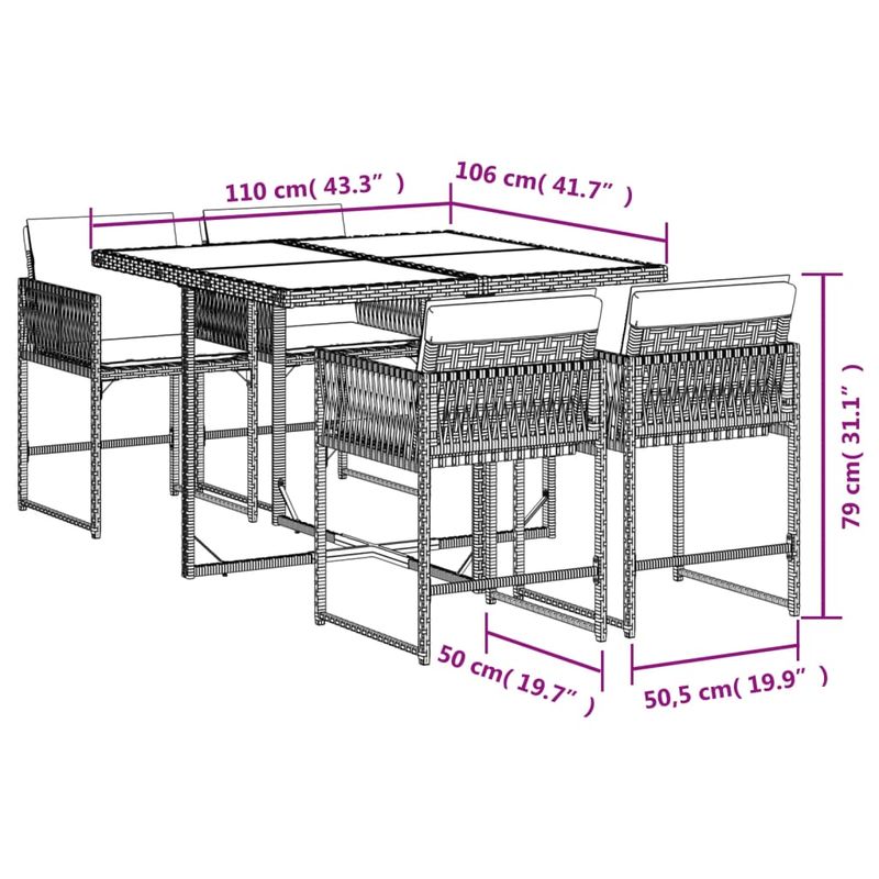 Casa si Gradina - Gradina si terasa - Mobilier exterior - Seturi mobila gradina - Set mobilier de gradina cu perne, 5 piese, negru, poliratan - Infinity.ro