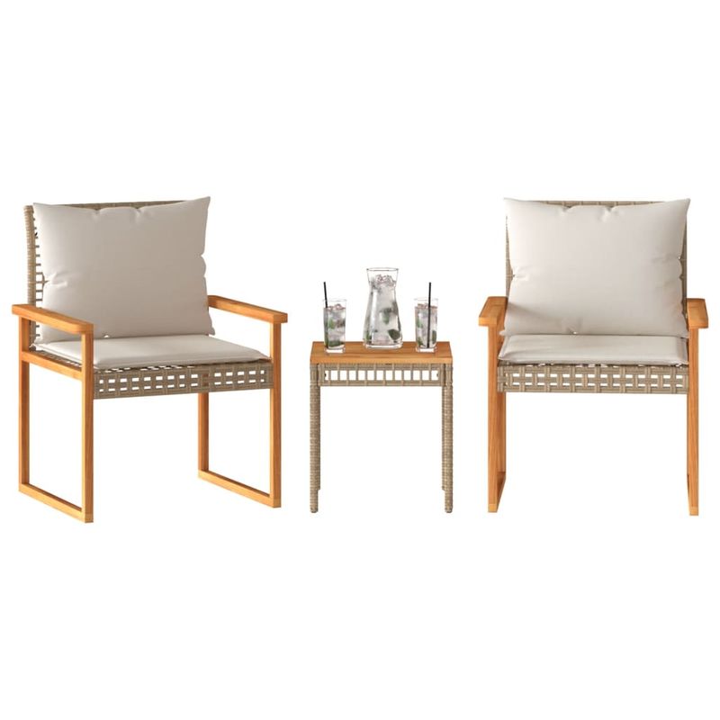 Casa si Gradina - Gradina si terasa - Mobilier exterior - Seturi mobila gradina - Set bistro cu perne, 3 piese, bej, poliratan si lemn acacia - Infinity.ro