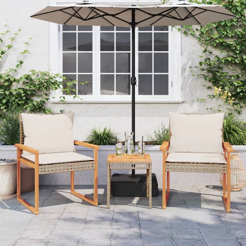 Casa si Gradina - Gradina si terasa - Mobilier exterior - Seturi mobila gradina - Set bistro cu perne, 3 piese, bej, poliratan si lemn acacia - Infinity.ro