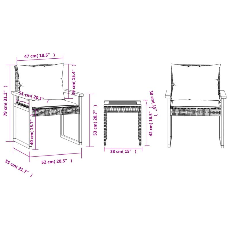 Casa si Gradina - Gradina si terasa - Mobilier exterior - Seturi mobila gradina - Set bistro cu perne, 3 piese, bej, poliratan si lemn acacia - Infinity.ro