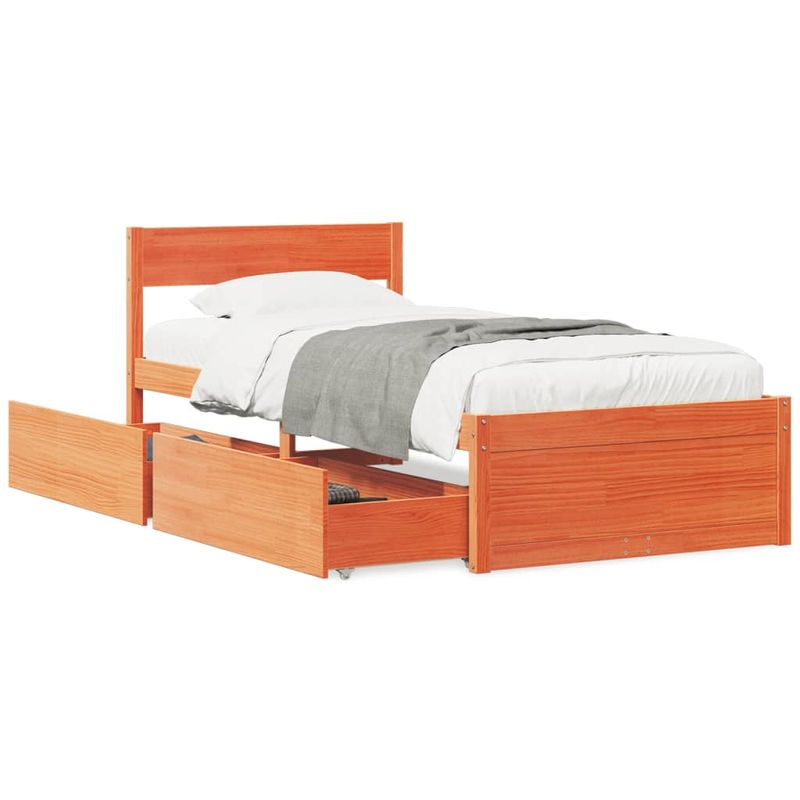 Casa si Gradina - Mobilier - Paturi si accesorii - Paturi - Cadru de pat cu sertare, maro ceruit, 90x190 cm, lemn de pin - Infinity.ro