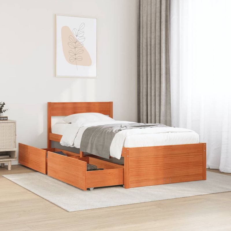 Casa si Gradina - Mobilier - Paturi si accesorii - Paturi - Cadru de pat cu sertare, maro ceruit, 90x190 cm, lemn de pin - Infinity.ro