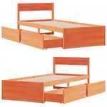 Casa si Gradina - Mobilier - Paturi si accesorii - Paturi - Cadru de pat cu sertare, maro ceruit, 90x190 cm, lemn de pin - Infinity.ro