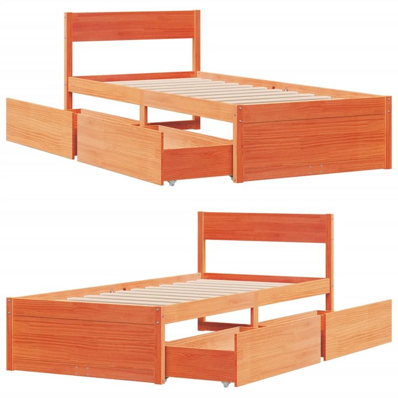 Casa si Gradina - Mobilier - Paturi si accesorii - Paturi - Cadru de pat cu sertare, maro ceruit, 90x190 cm, lemn de pin - Infinity.ro