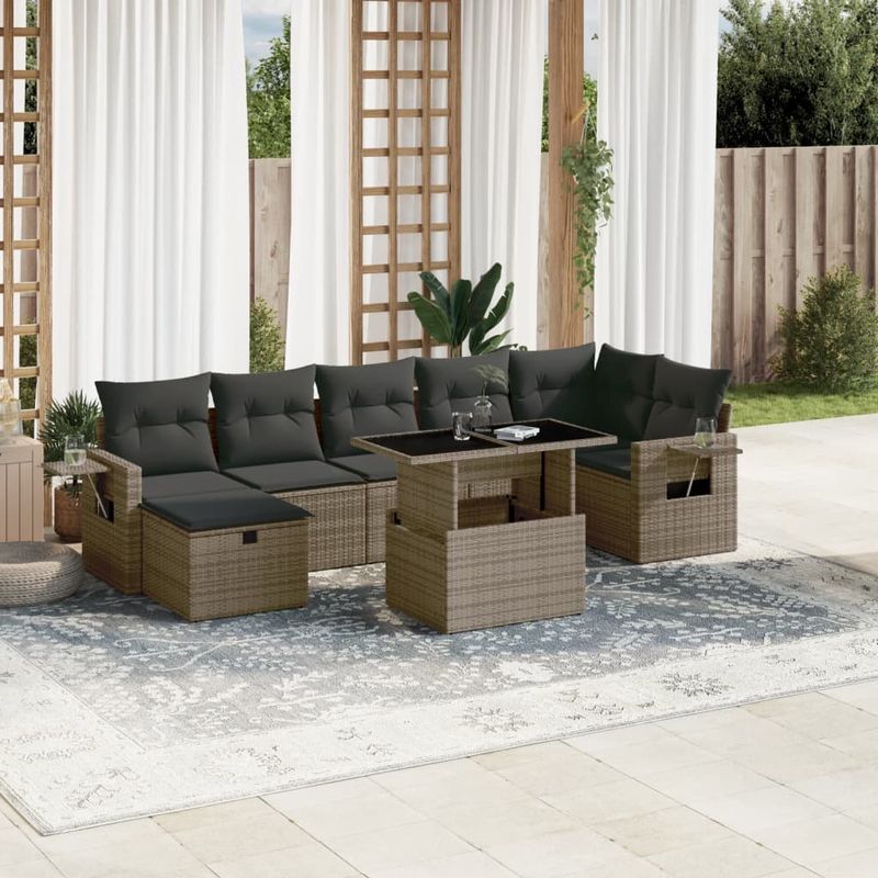 Casa si Gradina - Gradina si terasa - Mobilier exterior - Seturi mobila gradina - Set canapele de gradina cu perne, 8 piese, gri, poliratan - Infinity.ro