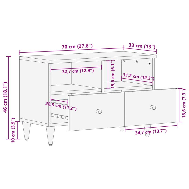 Casa si Gradina - Mobilier - Comode si corpuri - Comode - Comoda TV, 70x33x46 cm, lemn masiv de mango - Infinity.ro