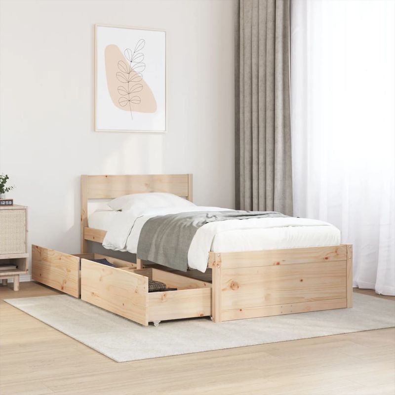 Casa si Gradina - Mobilier - Paturi si accesorii - Paturi - Cadru Pat cu Sertare 100x200 cm Lemn Masiv Pin - Infinity.ro